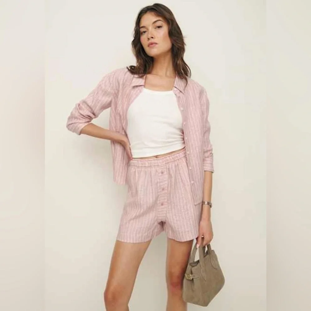 NWT Reformation Billy Linen Short Pink Baby Girl Striped Size XS - Picture 2 of 15